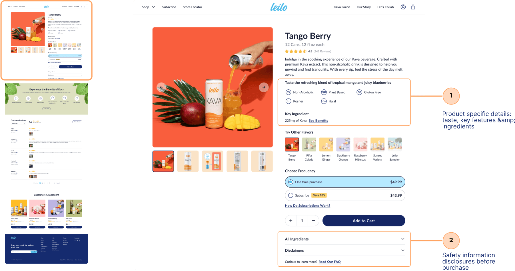 Product page before and after