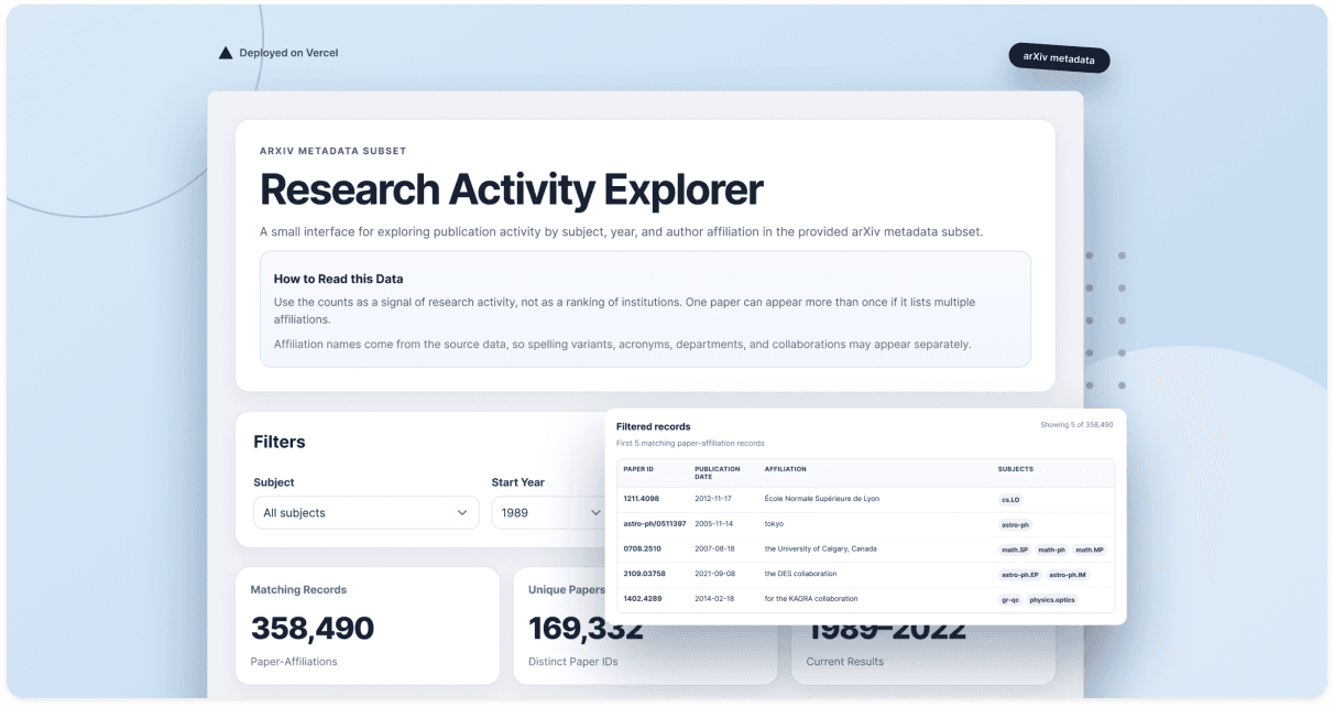The explorer shows a summary of the results before the individual records.